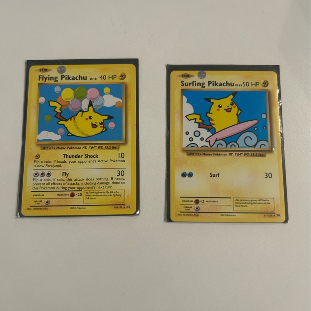Flying and Surfing Pikachu Pokémon Cards